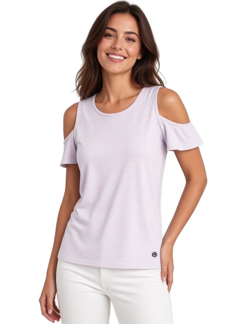 Michael Kors Lavender Striped Cold Shoulder Tank Top